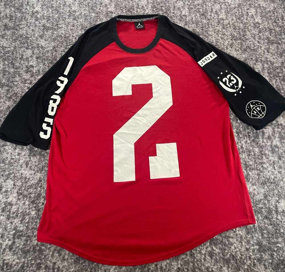 Air Jordan Mens XXL Red Black 3/4 Sleeve Jersey Raglan Baseball Shirt 23 1985